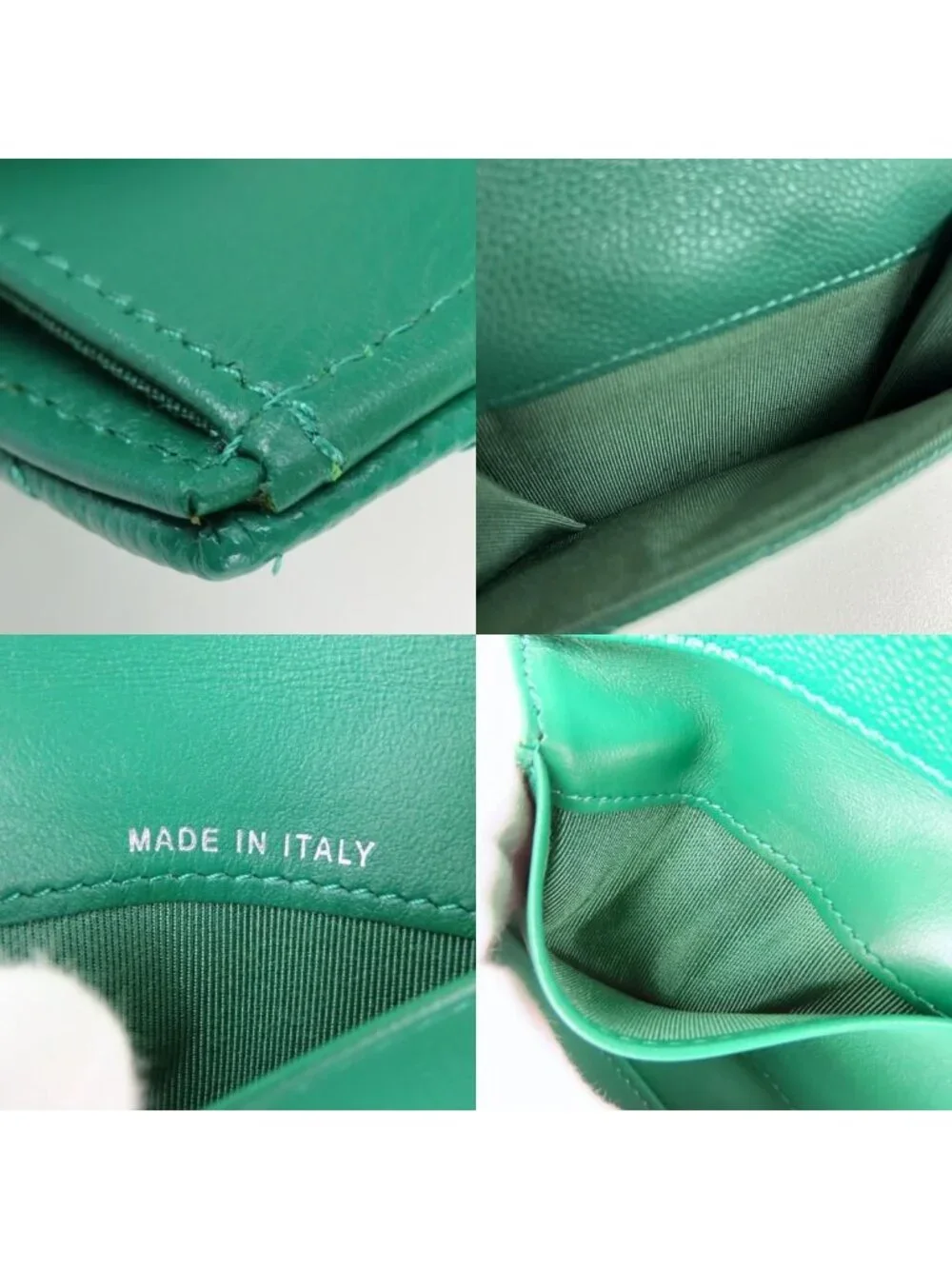 Chanel Trifold Wallet Compact Quilted CC Logo Caviar Leather Green Silver 30